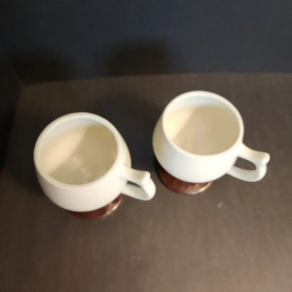 Vtg Hall Footed Pedestal Mug Brown White Restaurant Ware Diner #2274 Qty2